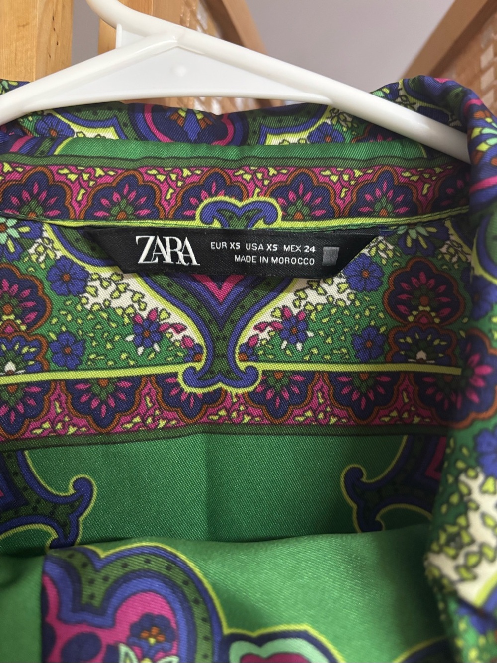ZARA Green Paisley Print top with Purple & Pink Accents